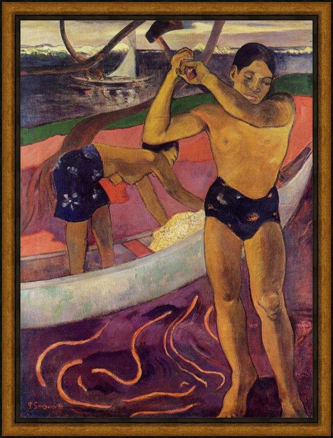 Framed Paul Gauguin man with an ax painting