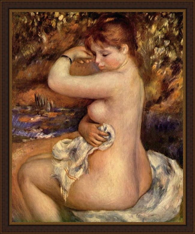 Framed Pierre Auguste Renoir after the bath 1888 painting