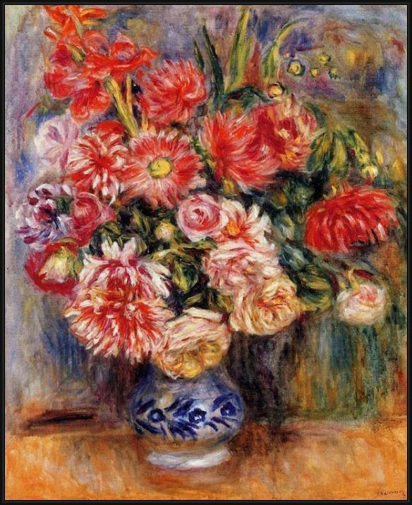 Framed Pierre Auguste Renoir bouquet painting