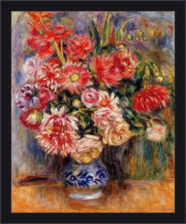 Framed Pierre Auguste Renoir bouquet painting