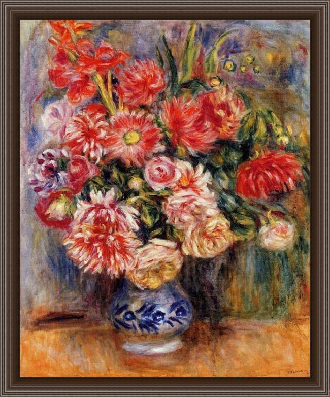 Framed Pierre Auguste Renoir bouquet painting