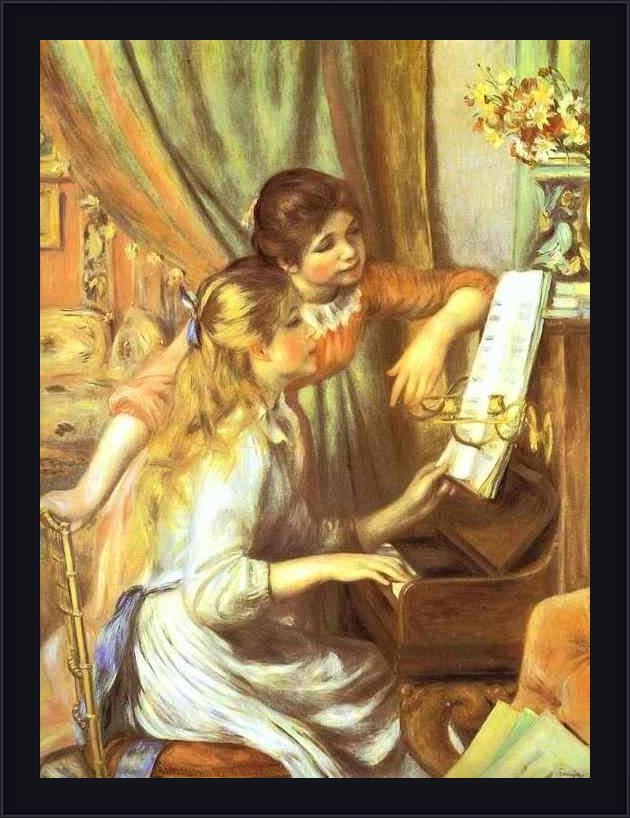 Framed Pierre Auguste Renoir girls at the piano i painting