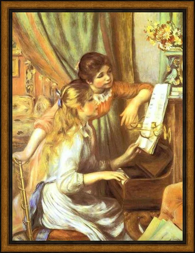 Framed Pierre Auguste Renoir girls at the piano i painting