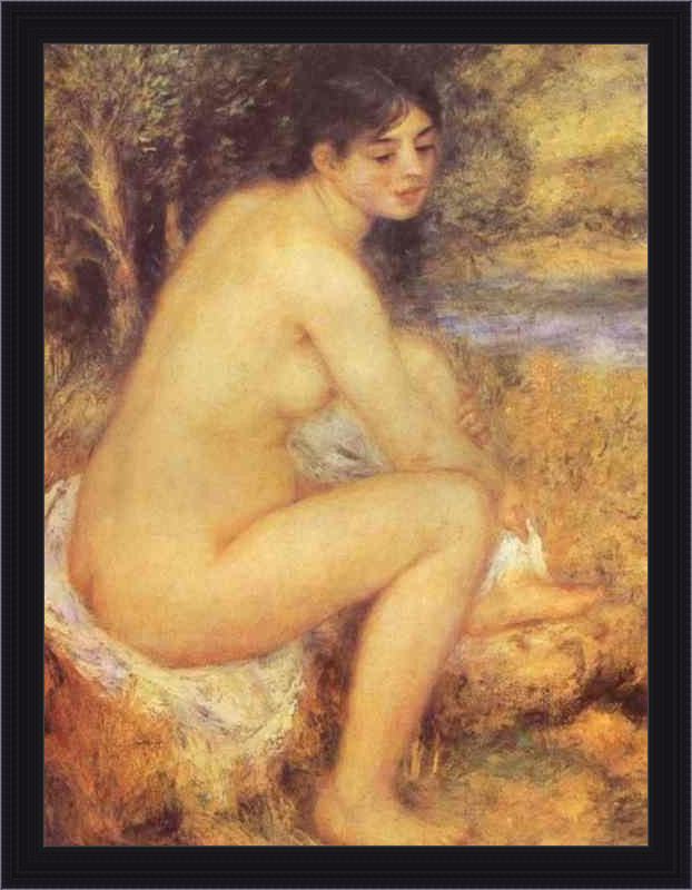 Framed Pierre Auguste Renoir seating girl painting
