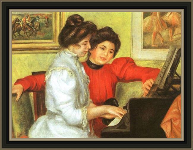 Framed Pierre Auguste Renoir yvonne and christine lerolle playing the piano painting