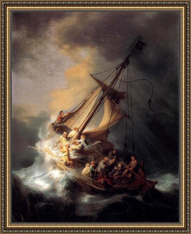 Framed Rembrandt christ in the storm painting