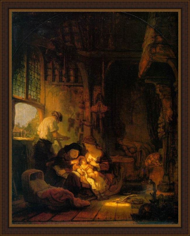 Framed Rembrandt holy family painting