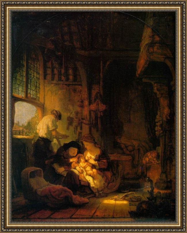 Framed Rembrandt holy family painting