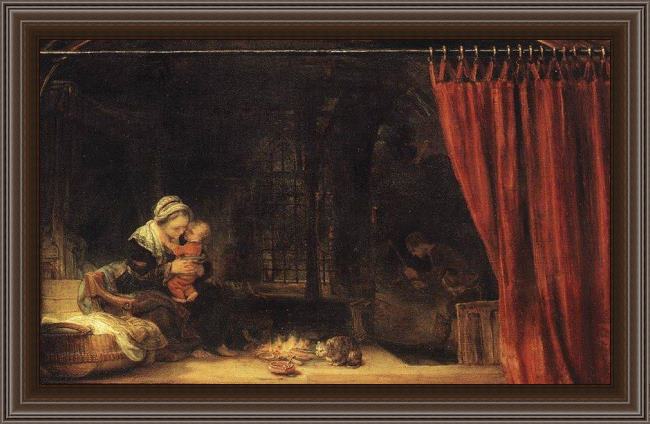 Framed Rembrandt the holy family with a curtain painting