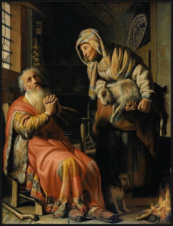 Framed Rembrandt tobit and anna with a kid painting