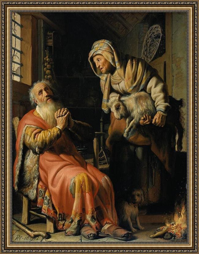 Framed Rembrandt tobit and anna with a kid painting