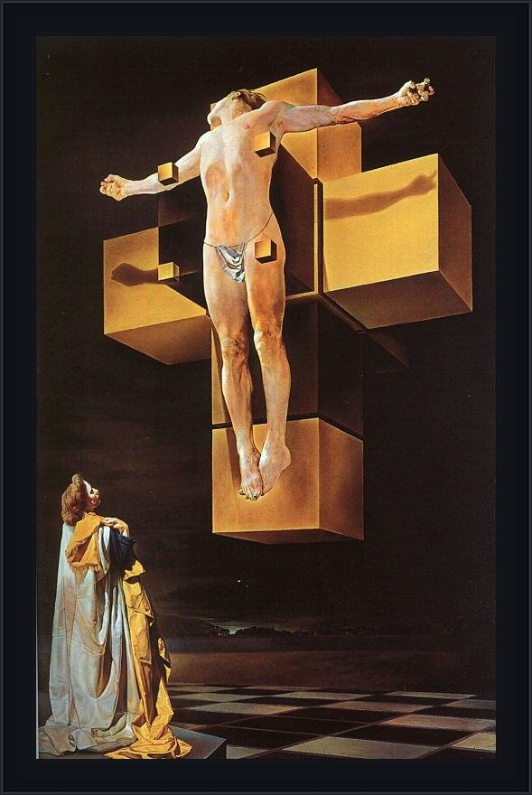 Framed Salvador Dali corpus hypercubus painting