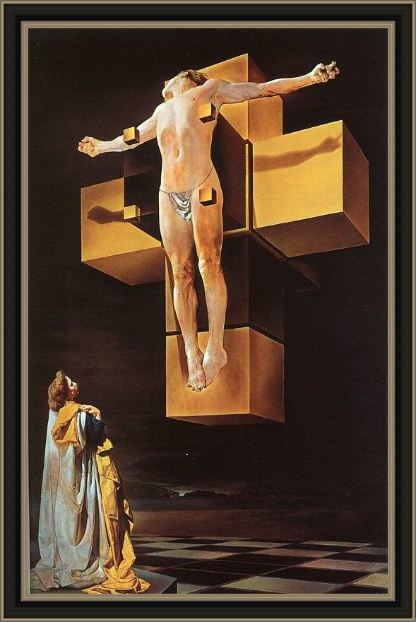 Framed Salvador Dali corpus hypercubus painting