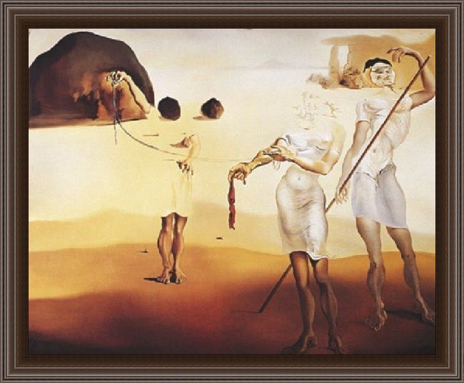 Framed Salvador Dali enchanted beach with three fluid graces painting