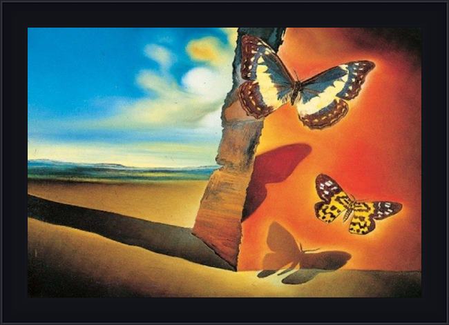 Framed Salvador Dali paysage aux papillons (landscape with butterflies) painting
