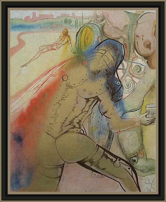 Framed Salvador Dali the death of clorinda painting