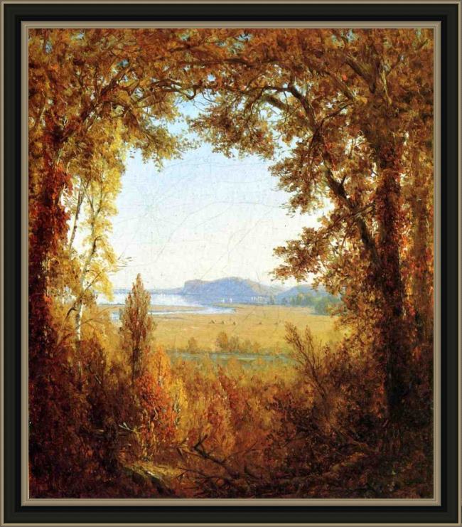 Framed Sanford Robinson Gifford hook mountain on the hudson river painting