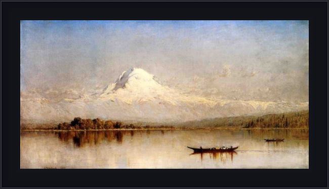 Framed Sanford Robinson Gifford mount rainier, bay of tacoma, puget sound painting
