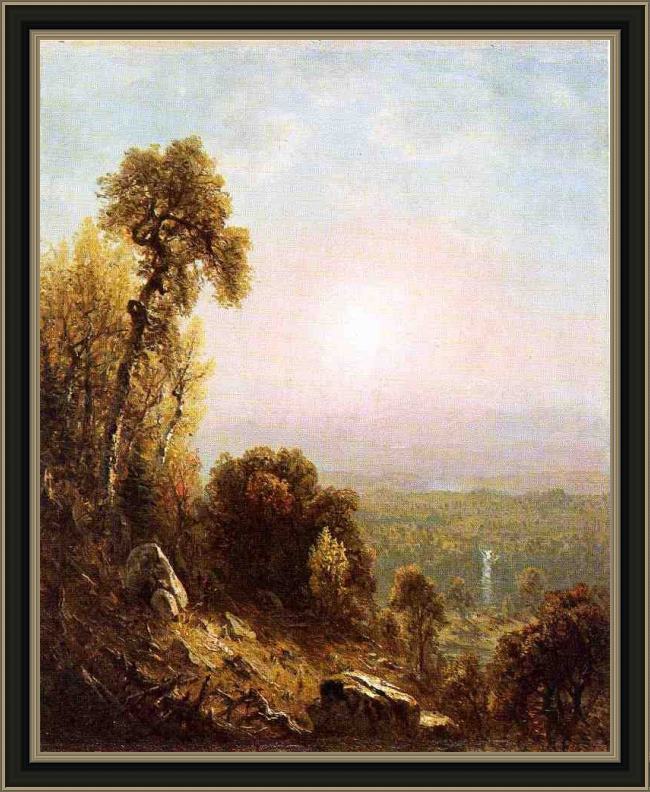 Framed Sanford Robinson Gifford sunset in the adirondacks painting