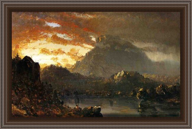 Framed Sanford Robinson Gifford sunset in the wilderness with approaching storm painting