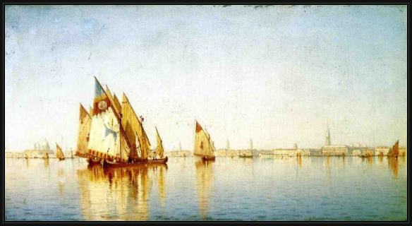 Framed Sanford Robinson Gifford venetian sails, a study painting