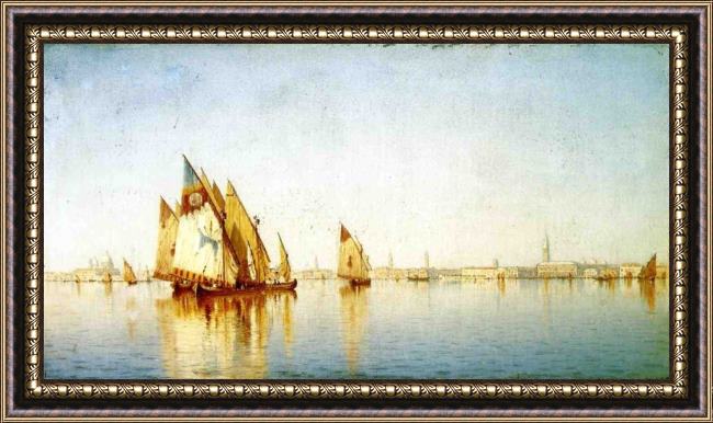 Framed Sanford Robinson Gifford venetian sails, a study painting
