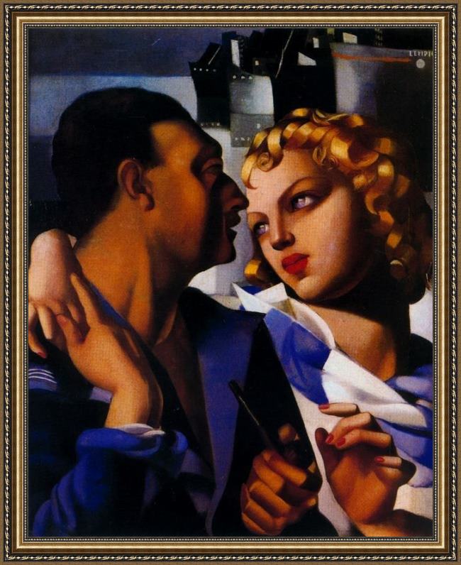 Framed Tamara de Lempicka idylle painting