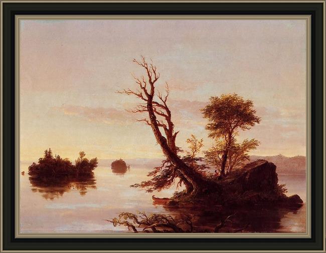 Framed Thomas Cole american lake scene painting