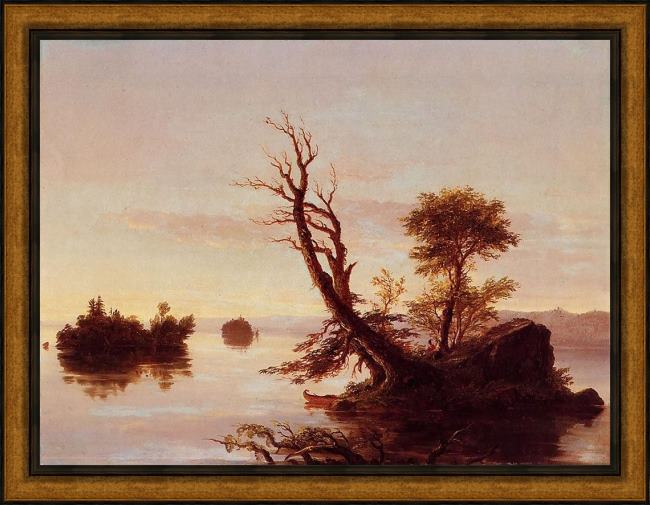 Framed Thomas Cole american lake scene painting