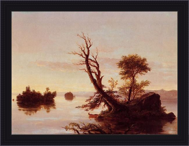 Framed Thomas Cole american lake scene painting