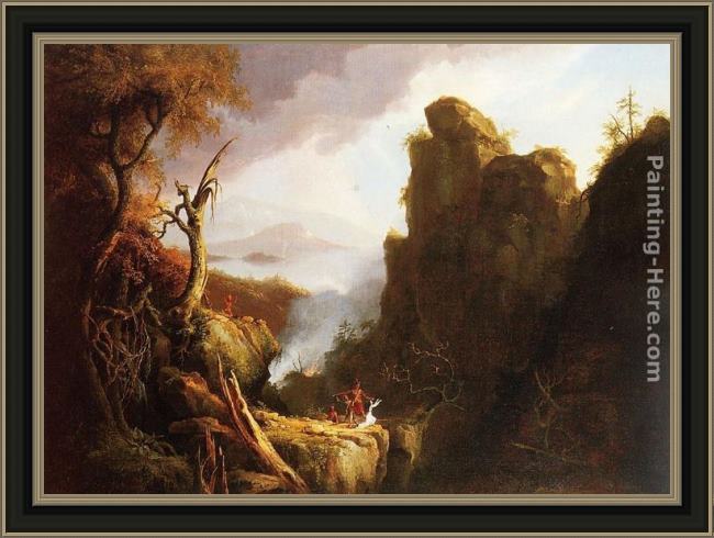 Framed Thomas Cole indian sacrifice painting