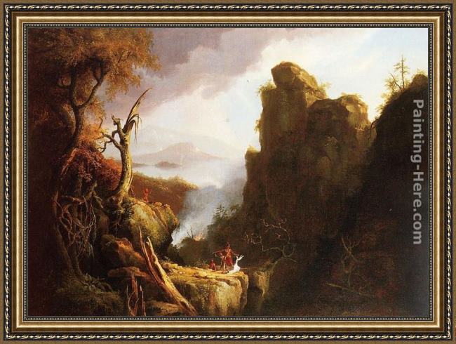 Framed Thomas Cole indian sacrifice painting