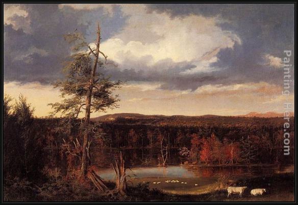 Framed Thomas Cole landscape, the seat of mr. featherstonhaugh in the distance painting