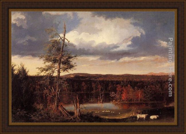 Framed Thomas Cole landscape, the seat of mr. featherstonhaugh in the distance painting