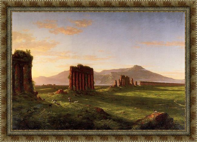 Framed Thomas Cole roman campagna painting