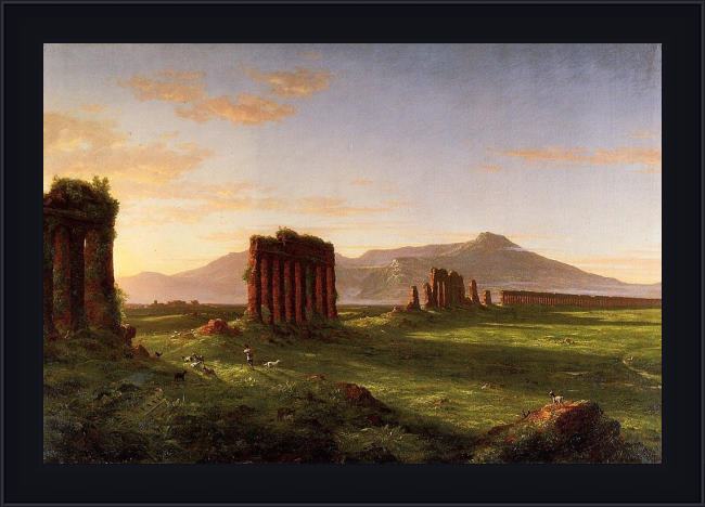 Framed Thomas Cole roman campagna painting