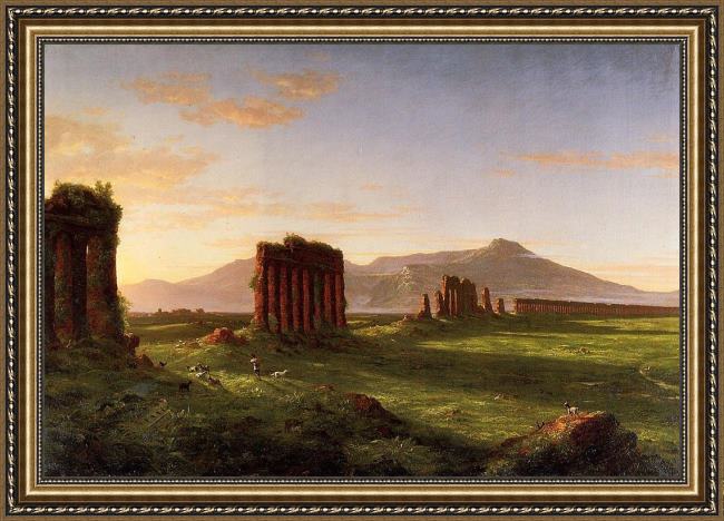 Framed Thomas Cole roman campagna painting