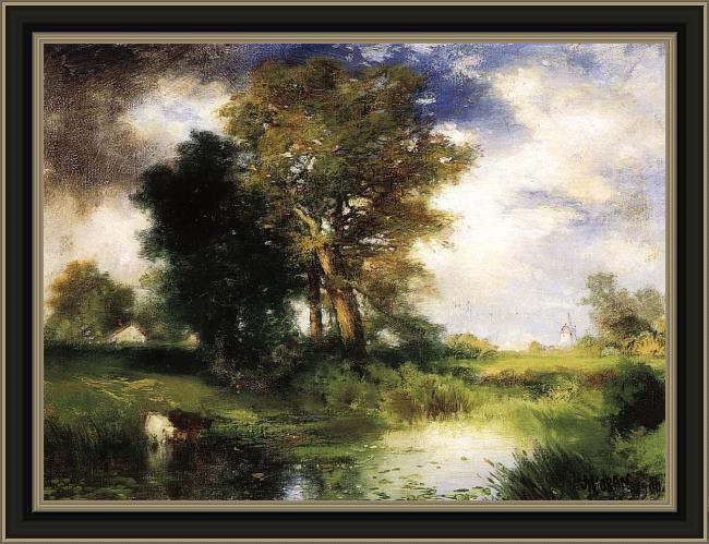Framed Thomas Moran the passing storm painting