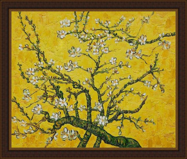 Framed Vincent van Gogh branches of an almond tree in blossom yellow painting